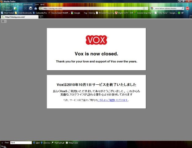 Image: Screen shot of Vox Closed notice.