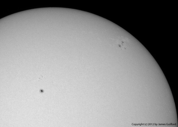 Photo: The Sun with photosphere and sunspots visible. Photo by James Guilford.
