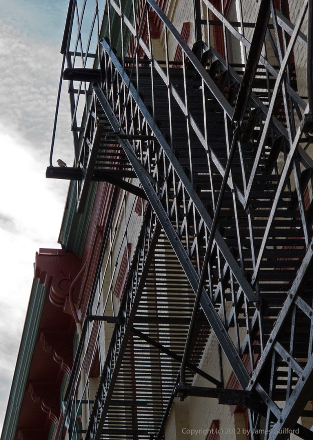 Photo: Fire escape system on the side of a building. Photo by James Guilford