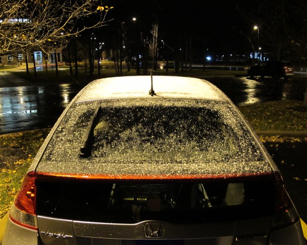 Photo: Icy snow on the top of a car. Photo by James Guilford.