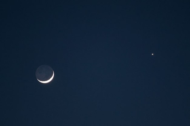 Photo: Moon and Venus in Twilight. Photo by James Guilford.