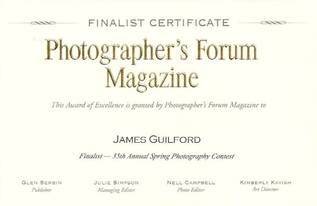 Photo: Finalist Certificate for James Guilford