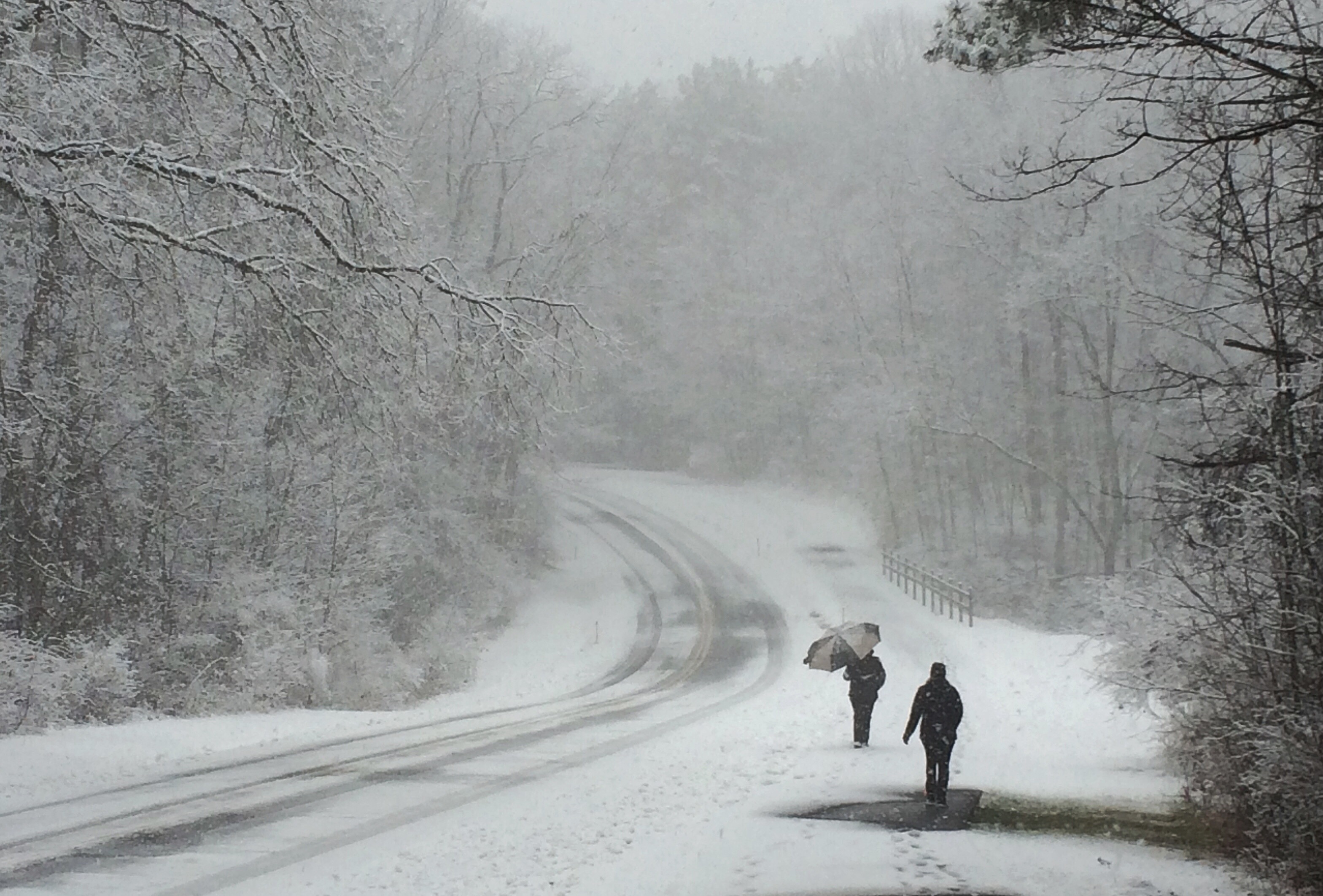 A rainy morning transitioned to a snowy afternoon . Photo by James Guilford.