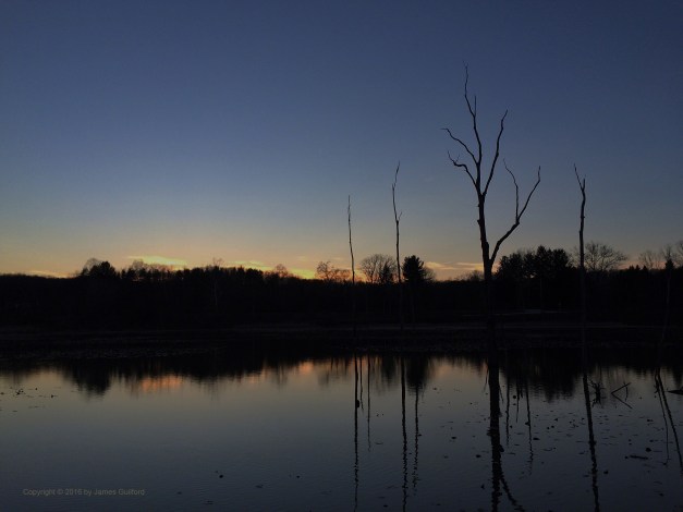 Photo: Last colors of sunset light the sky and reflect on water. March 29, 2016. Photo by James Guilford.