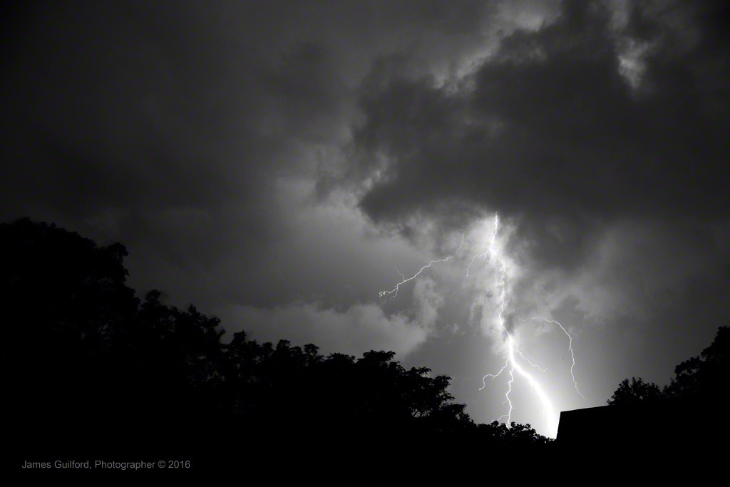 Photo: A Very Intense Bolt of Cloud-to-Ground Lightning. Photo by James Guilford.