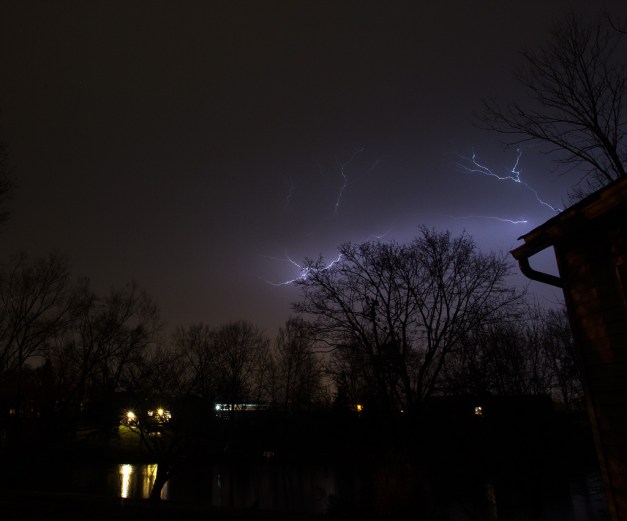 Photo: Lightning arcs in March Thunderstorm - Cloud-to-Cloud. Photo by James Guilford.