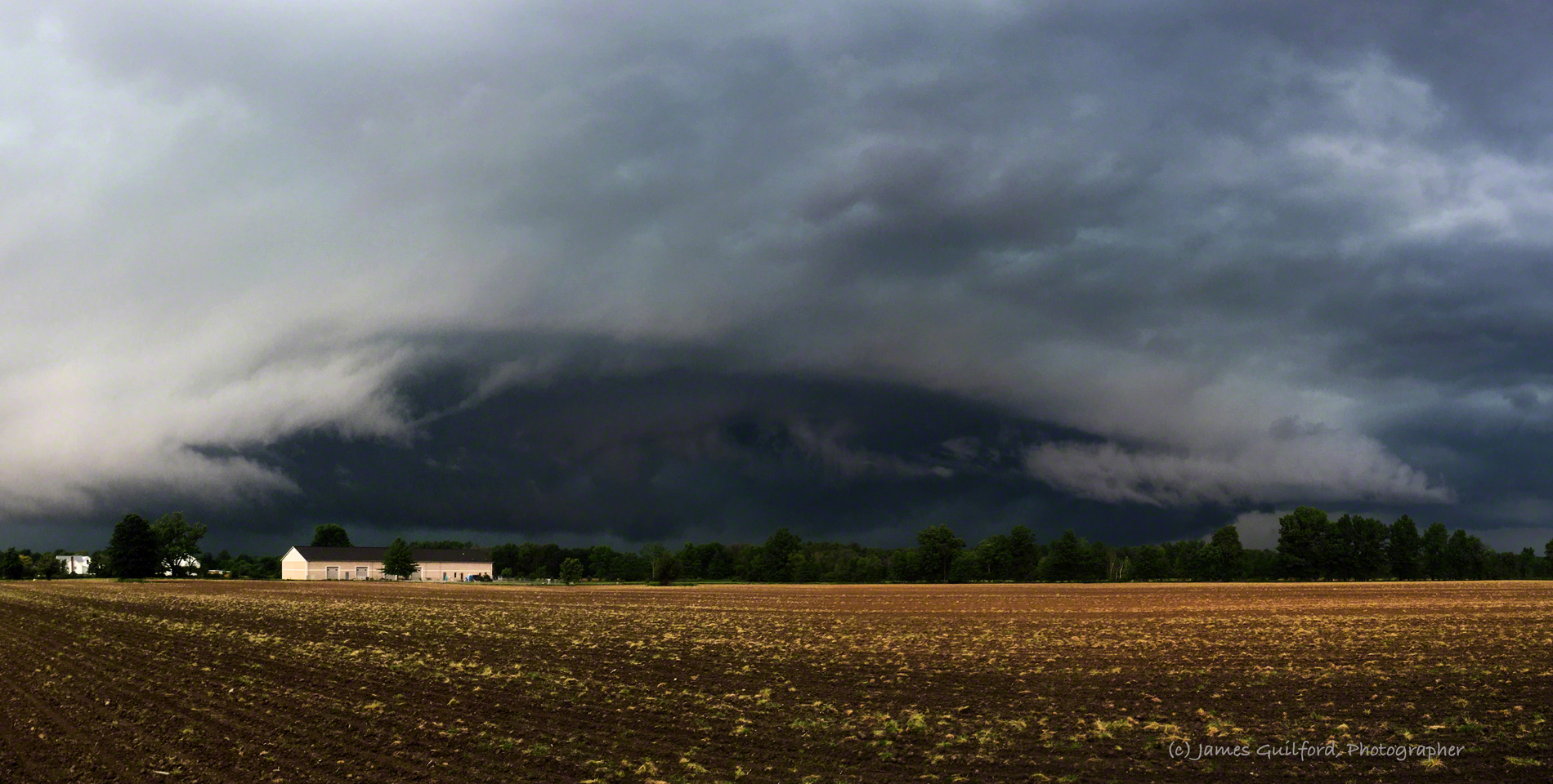 Photo: Shelf cloud panorama shot May 28, 2017 in Grafton Township, Ohio. Photo by James Guilford.