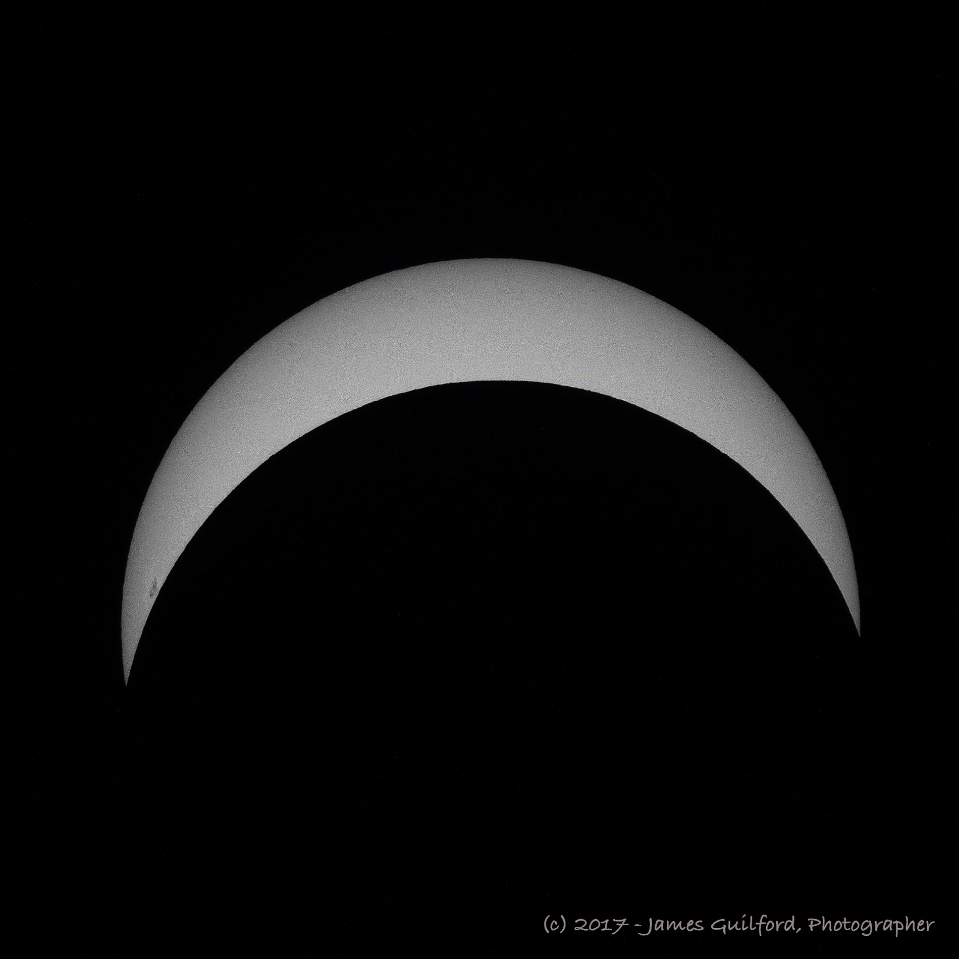 Photo: Partial solar eclipse at maximum coverage as seen from Hiram, Ohio. Photo by James Guilford.