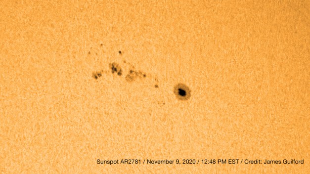 Photo: A close-up view of sunspot AR2781, as recorded the afternoon of November 9, 2020.